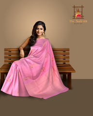 Charming Light Pink Kanchipuram Silk Saree with Borderless Motifs