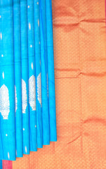 Classic Blue Kanchipuram Silk Saree with Vairaoosi Motif Weave