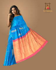 Classic Blue Kanchipuram Silk Saree with Vairaoosi Motif Weave