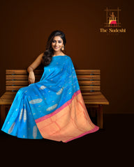 Classic Blue Kanchipuram Silk Saree with Vairaoosi Motif Weave