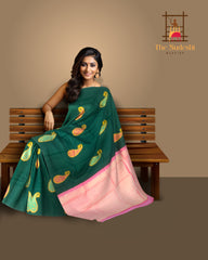 Regal Bottle Green Kanchipuram Silk Saree with Borderless Manog Motif Design
