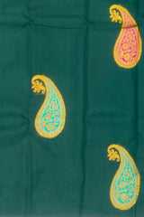 Regal Bottle Green Kanchipuram Silk Saree with Borderless Manog Motif Design