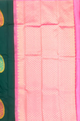Regal Bottle Green Kanchipuram Silk Saree with Borderless Manog Motif Design