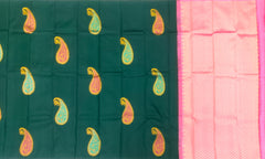 Regal Bottle Green Kanchipuram Silk Saree with Borderless Manog Motif Design