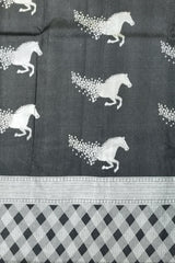 Majestic Black Kanchipuram Silk Saree with Ashwa Motif Digital Design