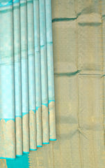Ethereal Aqua Blue Kanchipuram Silk Saree with Yazhi Motif and Checks Basket Weave