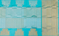Ethereal Aqua Blue Kanchipuram Silk Saree with Yazhi Motif and Checks Basket Weave