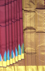 Elegant Maroon Kanchipuram Silk Saree with Temple Border and Thread Work