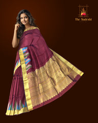 Elegant Maroon Kanchipuram Silk Saree with Temple Border and Thread Work