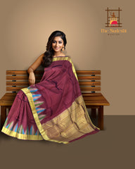 Elegant Maroon Kanchipuram Silk Saree with Temple Border and Thread Work