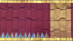 Elegant Maroon Kanchipuram Silk Saree with Temple Border and Thread Work
