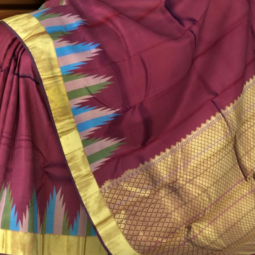 Elegant Maroon Kanchipuram Silk Saree with Temple Border and Thread Work