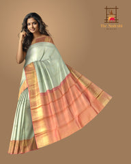 Classic Off-White Kanchipuram Silk Jacquard Saree with Floral Design