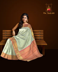 Classic Off-White Kanchipuram Silk Jacquard Saree with Floral Design