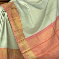 Classic Off-White Kanchipuram Silk Jacquard Saree with Floral Design