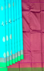 Charming Sky Blue Kanchipuram Silk Saree with Elegant Motif Design