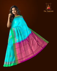 Charming Sky Blue Kanchipuram Silk Saree with Elegant Motif Design