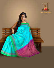 Charming Sky Blue Kanchipuram Silk Saree with Elegant Motif Design