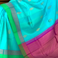 Charming Sky Blue Kanchipuram Silk Saree with Elegant Motif Design