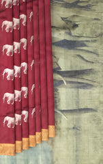 Regal Maroon Kanchipuram Silk Saree with Elephant Motif Digital Design