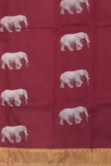 Regal Maroon Kanchipuram Silk Saree with Elephant Motif Digital Design