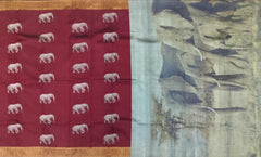 Regal Maroon Kanchipuram Silk Saree with Elephant Motif Digital Design