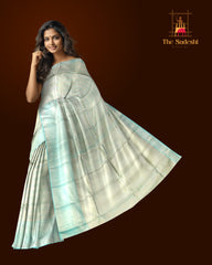 Sophisticated Light Blue Kanchipuram Silk Jacquard Saree with Diamond Design