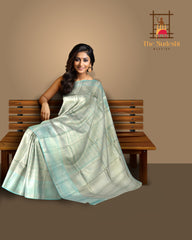 Sophisticated Light Blue Kanchipuram Silk Jacquard Saree with Diamond Design