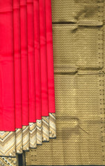 Bold Red Kanchipuram Silk Saree with Classic Black Pallu