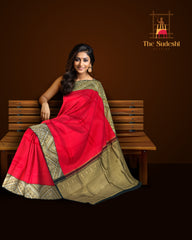 Bold Red Kanchipuram Silk Saree with Classic Black Pallu