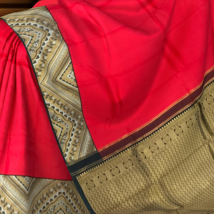 Bold Red Kanchipuram Silk Saree with Classic Black Pallu