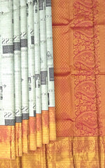 Monochrome Black & White Kanchipuram Silk Saree with Newspaper Print Digital Design