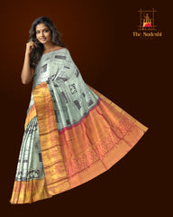 Monochrome Black & White Kanchipuram Silk Saree with Newspaper Print Digital Design