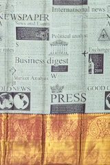 Monochrome Black & White Kanchipuram Silk Saree with Newspaper Print Digital Design