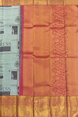 Monochrome Black & White Kanchipuram Silk Saree with Newspaper Print Digital Design