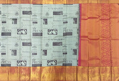 Monochrome Black & White Kanchipuram Silk Saree with Newspaper Print Digital Design