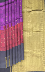 Royal Purple & Red Kanchipuram Silk Annapakshi Jacquard Saree