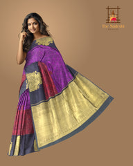 Royal Purple & Red Kanchipuram Silk Annapakshi Jacquard Saree