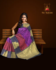 Royal Purple & Red Kanchipuram Silk Annapakshi Jacquard Saree