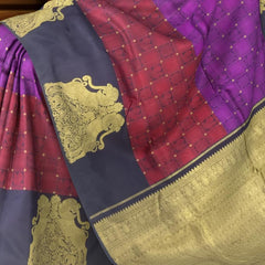Royal Purple & Red Kanchipuram Silk Annapakshi Jacquard Saree