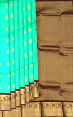 Sea Green Kanchipuram Silk Saree with Coffee Brown Border and Bhutta Design