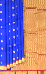 Royal Blue Kanchipuram Silk Saree with Red Border and Bhutta Motifs