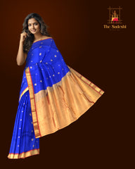 Royal Blue Kanchipuram Silk Saree with Red Border and Bhutta Motifs