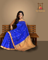Royal Blue Kanchipuram Silk Saree with Red Border and Bhutta Motifs