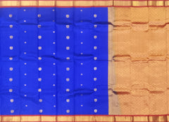 Royal Blue Kanchipuram Silk Saree with Red Border and Bhutta Motifs