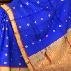 Royal Blue Kanchipuram Silk Saree with Red Border and Bhutta Motifs