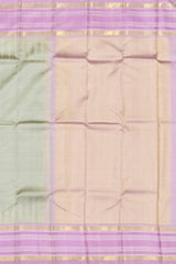 Elegant Beige Kanchipuram Silk Saree with Baby Pink Temple Border