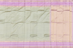 Elegant Beige Kanchipuram Silk Saree with Baby Pink Temple Border