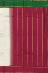 Off-White Kanchipuram Silk Saree with Red and Green Threadwork Gangajamuna Border