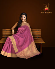 Pink Podi Kattam Kanchipuram Silk Saree with Tissue Border